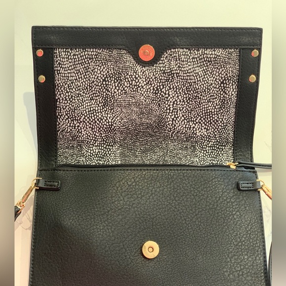 Steve Madden Bhavenn Foldover Crossbody & Clutch, Black & Gold Tone Metal Studs - Picture 8 of 10